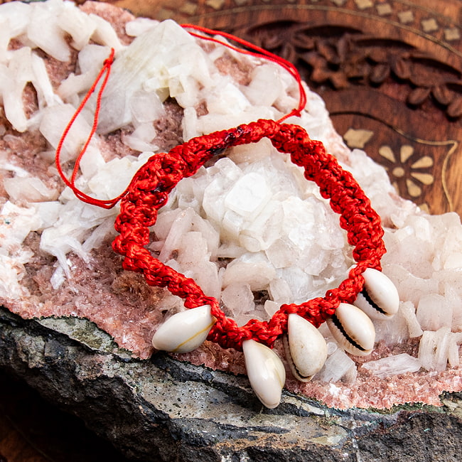 タカラガイのブレスレット ヴィシュヌ神のシンボルの写真1枚目です。神聖なモチーフ、タカラガイを用いたブレスレットです。数珠,インドの数珠,ネックレス,首飾り,アクセ,アクセサリー,MALA