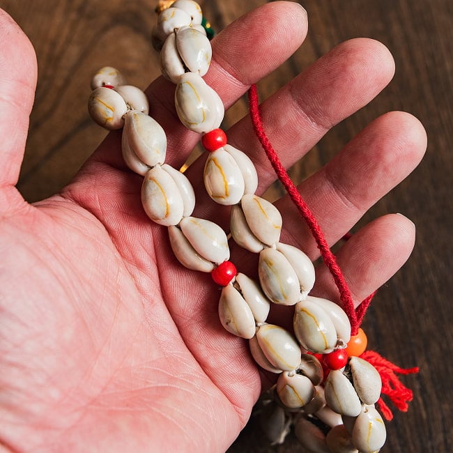 タカラガイの数珠 ラクシュミマーラー 8 - これくらいのサイズ感になります。