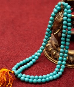 ネパールの数珠 - ターコイズ 108珠(ID-MALA-50)