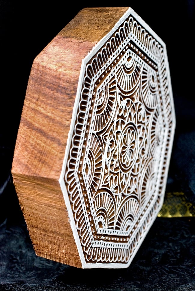 ランゴリ模様のウッドブロックスタンプ（鞠）-直径約15cm程度 3 - とても重厚です