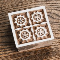 ウッドブロックスタンプ【花・スクエア】約5cm
