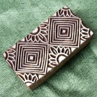 ウッドブロックスタンプ【ひし形・花】約8×4cm