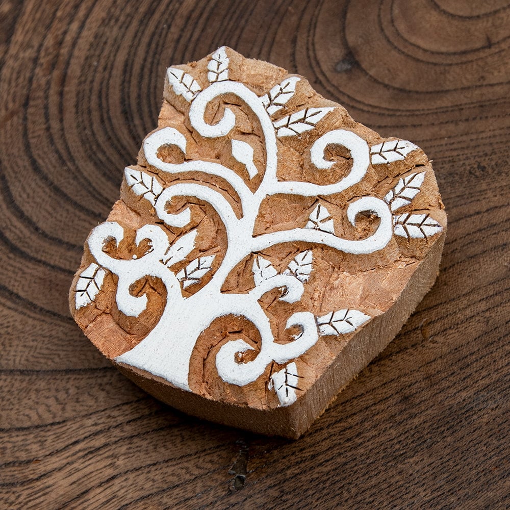 インド伝統の手彫りウッドブロックスタンプ5.5×6cm / ウッドスタンプ カーテン インテリア タイ バリ 日用品 雑貨 文房具 木版 エスニ