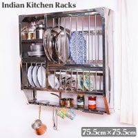 〔約75.5cm*約75.5cm〕魅せる収納 インドから昔ながらの 壁掛け式 インディアンキッチンラック 食器棚 〔組み立て式〕