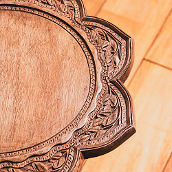 カシミールの細密彫刻 大輪花のサイドテーブル ウォールナット製 直径37cm - サブ3