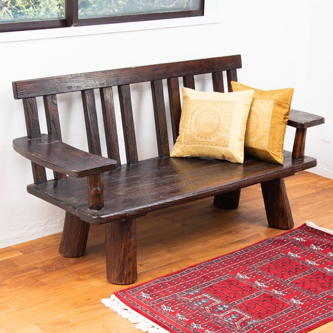 手作りのバリスタイル 木製3人掛けアンティークベンチの写真1枚目です。贅沢に天然木を使ったバリ風ベンチです椅子,ソファ,チェア,バリ,バリ島,アジアン家具,インテリア,家具