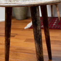 【直径45.5cm】フラワーマンダラの彫刻が美しいサイドテーブル ホワイト  - サブ5