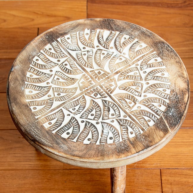 【全3種類】直径38cm　マンゴーウッドのマンダラ サイドテーブル 13 - デザイン3