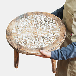 【全3種類】直径38cm　マンゴーウッドのマンダラ サイドテーブル - サブ3