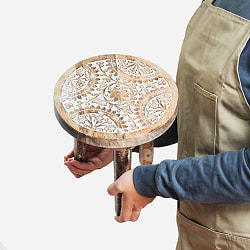 【全4種類】直径23cm　マンゴーウッドのマンダラ ミニテーブル プラントスタンド  - サブ3