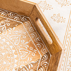 伝統の細密画 ウッドトレイ マンゴーウッド製 八角形 大 幅:38cm - サブ3