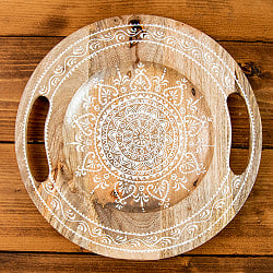 伝統の細密画 ウッドトレイ マンゴーウッド製 正円型 小 幅:30.5cm - サブ2