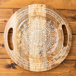 伝統の細密画 ウッドトレイ マンゴーウッド製 正円型 大 幅:36cm - サブ2