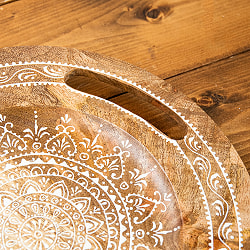 伝統の細密画 ウッドトレイ マンゴーウッド製 正円型 大 幅:36cm - サブ3