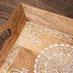 伝統の細密画 ウッドトレイ マンゴーウッド製 長方形 小 幅:36.5cm - サブ4