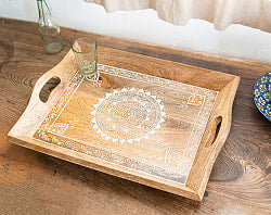 伝統の細密画 ウッドトレイ マンゴーウッド製 長方形 大 幅:42cm - サブ2