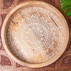 伝統の細密画 ウッドトレイ マンゴーウッド製 ラウンド 中サイズ 幅:35.5cm - サブ3