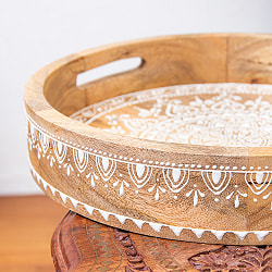 伝統の細密画 ウッドトレイ マンゴーウッド製 ラウンド 中サイズ 幅:35.5cm - サブ5