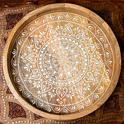 伝統の細密画 ウッドトレイ マンゴーウッド製 ラウンド 大 幅:40.5cm - サブ4