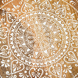 伝統の細密画 ウッドトレイ マンゴーウッド製 ラウンド 大 幅:40.5cm - サブ5