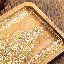 伝統の細密画 ウッドトレイ マンゴーウッド製 平型 幅:40.5cm - サブ3