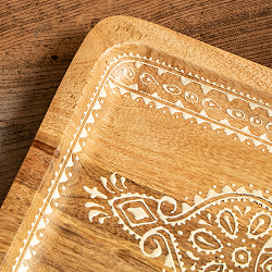 伝統の細密画 ウッドトレイ マンゴーウッド製 平型 幅:40.5cm - サブ4