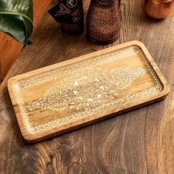 伝統の細密画 ウッドトレイ マンゴーウッド製 平型 幅:40.5cm