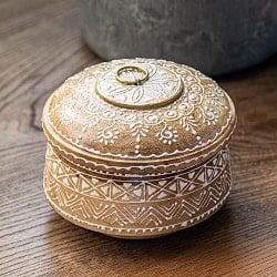 細密ハンドペイントのホワイト小物入れ マンゴーウッド製 - サブ3