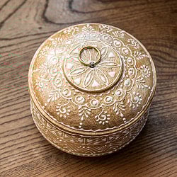 細密ハンドペイントのホワイト小物入れ マンゴーウッド製 - サブ5