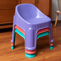 レトロでかわいい　インドの屋台椅子　背もたれ付き　重ね収納OK!　テラスなど屋外で使えるスタッキングチェア - サブ3