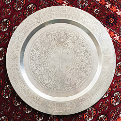 金属工芸品の街、モラダバードから　更紗模様の手彫りアルミ製　モロカントレイ〔約58cm〕 - サブ2