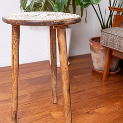 【直径35cm】フラワーマンダラの彫刻が美しいサイドテーブル ホワイト - サブ5