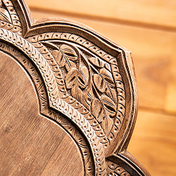 [ちょっと訳あり]カシミールの細密彫刻 大輪花のサイドテーブル ウォールナット製 直径45.5cm - サブ5