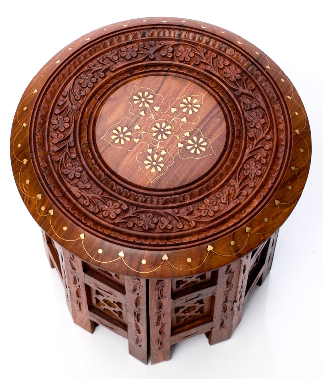 シーシャムウッドのサイドテーブル　【直径：30cm】【格子型足】 2 - 紋様が美しいですね。