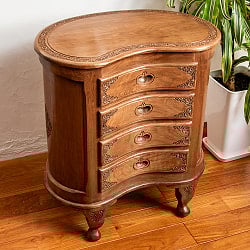 【1点もの】カシミールの細密彫刻 キドニーチェスト テーブル  ウォールナット製 高さ69.5cm - サブ3