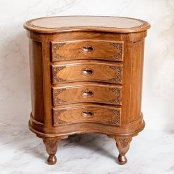【1点もの】カシミールの細密彫刻 キドニーチェスト テーブル  ウォールナット製 高さ69.5cm