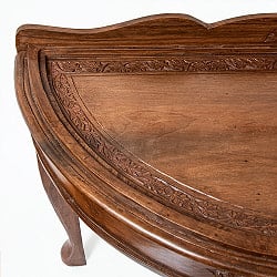 【1点もの】カシミールの細密彫刻 ハーフラウンドテーブル  ウォールナット製 横幅102cm程度 - サブ4