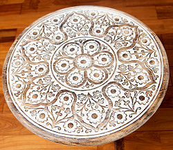 【6個セット】フラワーマンダラの彫刻が美しいサイドテーブル ホワイト -【天盤直径：54cm】 - サブ3