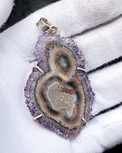 [シルバー925]インドの手作り原石ペンダントトップ[スライスアメジスト] - サブ4