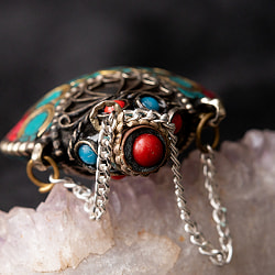 チベタンメタル 香水瓶　【ピルケース型】 天然石 オーム - サブ5