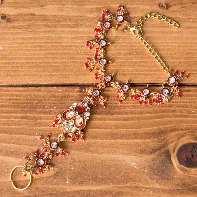 【ちょっと訳あり】ゴールドパンジャ［一本指］　-　ピンク 9 - 【選択 - B】装飾の形が円系は、このように装飾の形が異なっております。