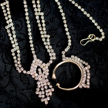 シンプルラインストーンのノーズリング&ティッカセット(ID-NECKSET-454)