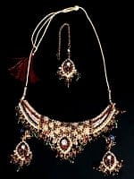 インドアクセサリー3点セット〔ネックレス、ピアス、ティッカ〕 - 赤×緑の商品写真