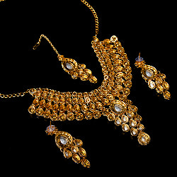 インドアクセサリー3点セット〔ネックレス、ピアス、ティッカ〕　パーティーや結婚式などへ - サブ5