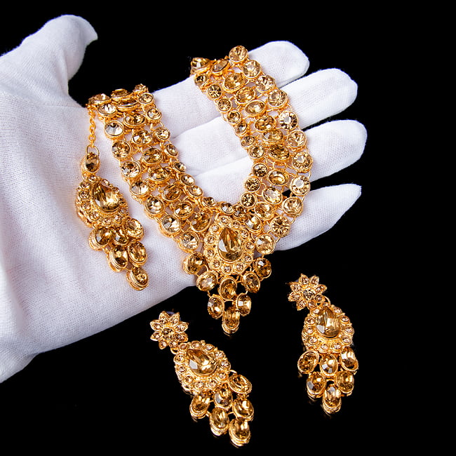 インドアクセサリー3点セット〔ネックレス、ピアス、ティッカ〕 パーティーや結婚式などへ 6 - このようなサイズ感になります