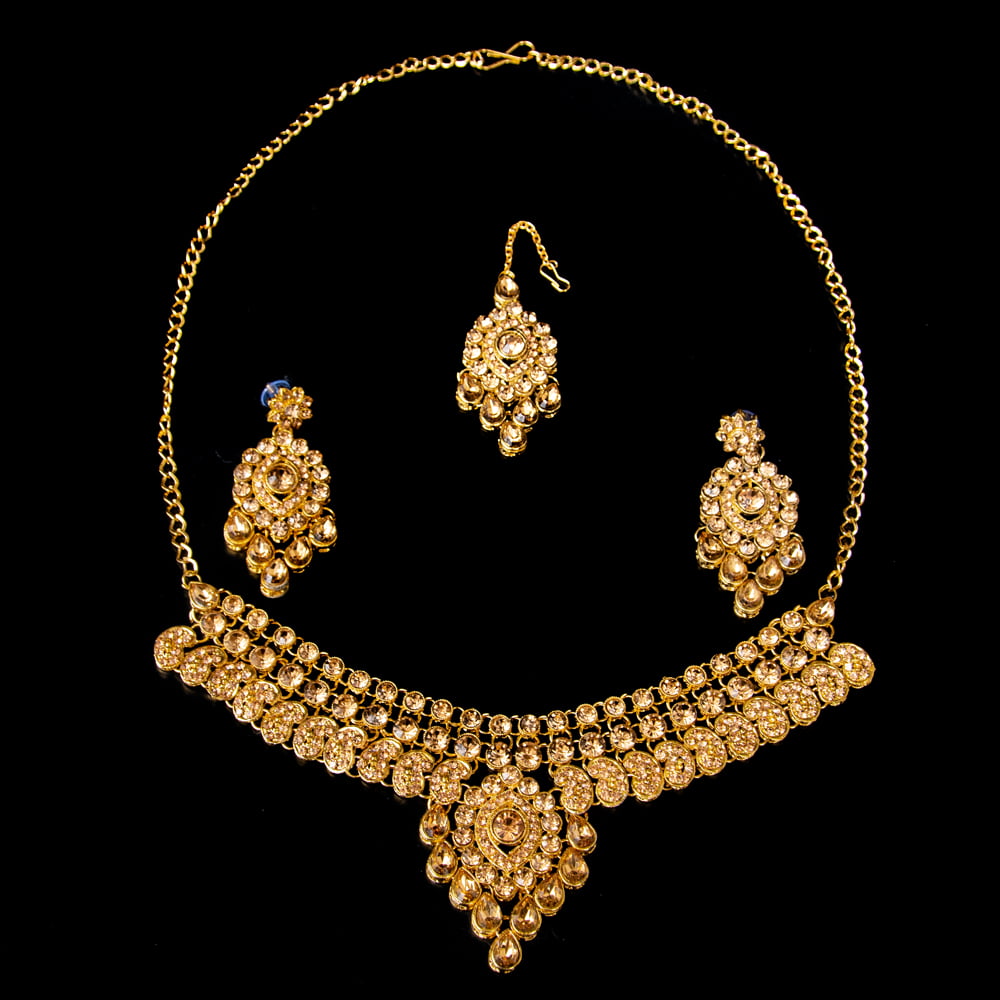 インドアクセサリー3点セット〔ネックレス、ピアス、ティッカ