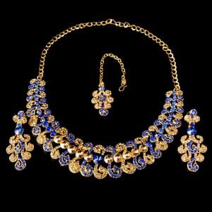 インドアクセサリー3点セット〔ネックレス、ピアス、ティッカ〕　パーティーや結婚式などへ(ID-NECKSET-539)