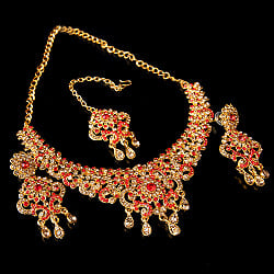 インドアクセサリー3点セット〔ネックレス、ピアス、ティッカ〕　パーティーや結婚式などへ - サブ2