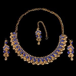 インドアクセサリー3点セット〔ネックレス、ピアス、ティッカ〕　パーティーや結婚式などへ(ID-NECKSET-542)