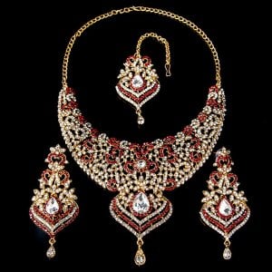 インドアクセサリー3点セット〔ネックレス、ピアス、ティッカ〕　パーティーや結婚式などへ